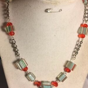 Silver and Orange Cube Bead Necklace